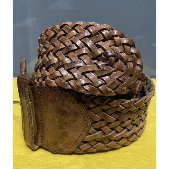 Brown Leather Woven Braided Chain Thick Wide Belt Boho Y2K 90s Vintage Cottage L main image 5